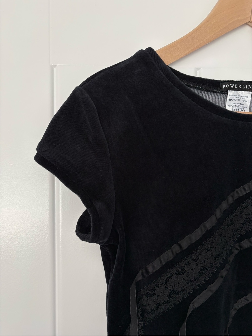 Vintage 90s Gothic Black Lace Velvet Ribbon Y2K Top Fits Size Small - Picture 3 of 11